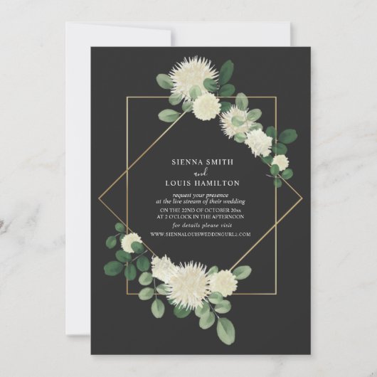 Live Stream Virtual Wedding Floral Botanical Gray Einladung (Vorderseite)
