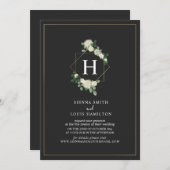 Live Stream Virtual Wedding Gray Floral Monogramm Einladung (Vorne/Hinten)