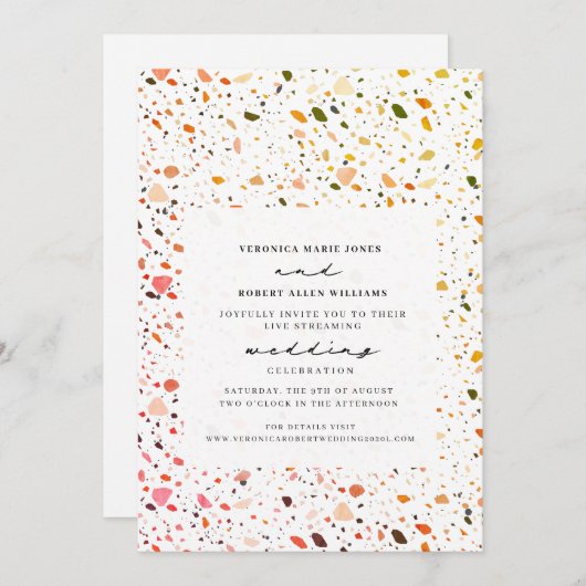 Live Stream Virtual Wedert Terrazzo Einladung (Vorne/Hinten)