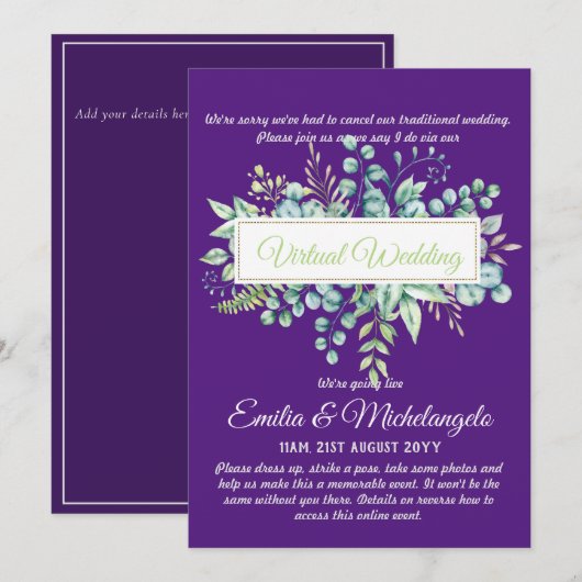 Live-Streaming-Einladungen für Virtual Wedding-Vid (Vorne/Hinten)