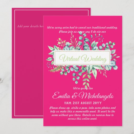 Live-Streaming-Einladungen für Virtual Wedding-Vid (Vorne/Hinten)