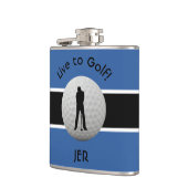 Live to Golf Quote Mit Monogramm Initialen Blue Bl Flachmann (Links)