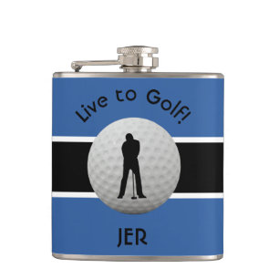 Live to Golf Quote Mit Monogramm Initialen Blue Bl Flachmann