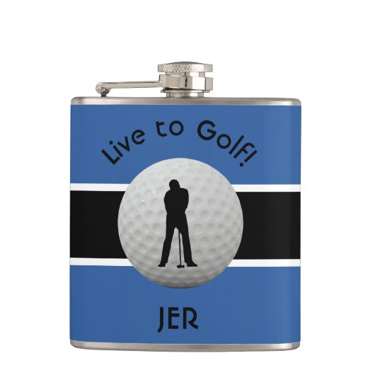 Live to Golf Quote Mit Monogramm Initialen Blue Bl Flachmann (Vorderseite)
