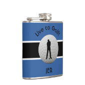 Live to Golf Quote Mit Monogramm Initialen Blue Bl Flachmann (Rechts)
