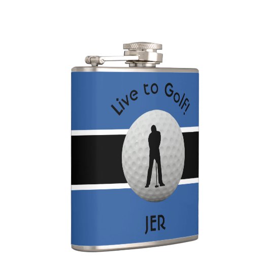 Live to Golf Quote Mit Monogramm Initialen Blue Bl Flachmann (Rechts)