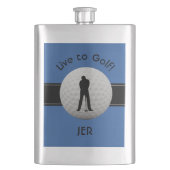 Live to Golf Quote Mit Monogramm Initialen Blue Bl Flachmann (Vorderseite)