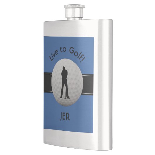 Live to Golf Quote Mit Monogramm Initialen Blue Bl Flachmann (Links)