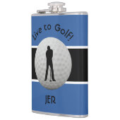 Live to Golf Quote Mit Monogramm Initialen Blue Bl Flachmann (Links)