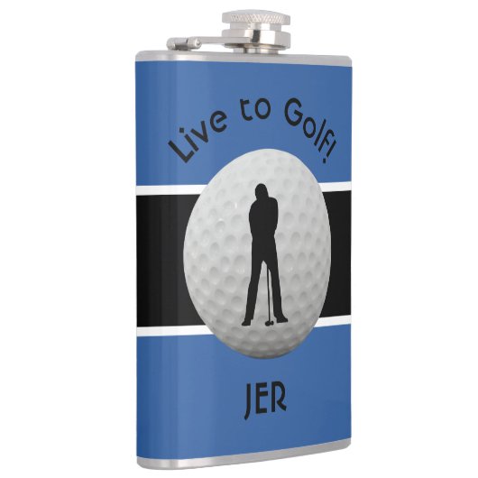 Live to Golf Quote Mit Monogramm Initialen Blue Bl Flachmann (Rechts)