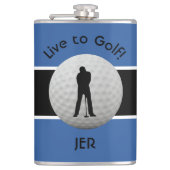 Live to Golf Quote Mit Monogramm Initialen Blue Bl Flachmann (Vorderseite)