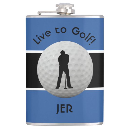 Live to Golf Quote Mit Monogramm Initialen Blue Bl Flachmann (Vorderseite)