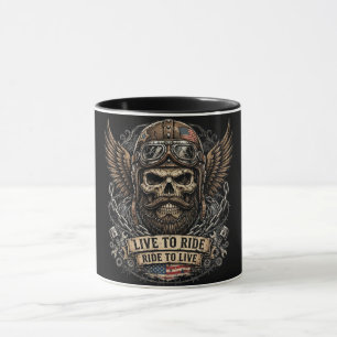 Live To Ride Bärtiger Totenkopf Biker Tasse