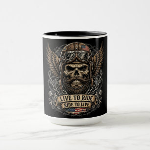 Live To Ride Bärtiger Totenkopf Biker Tasse
