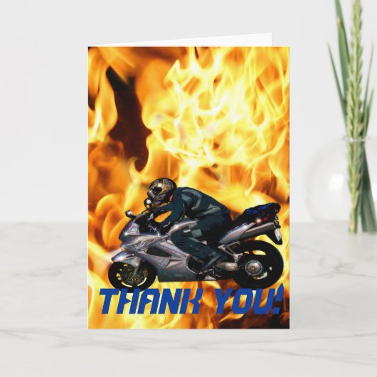 Live To Ride Motorbike & Flames Thank You Card Dankeskarte (Vorderseite)