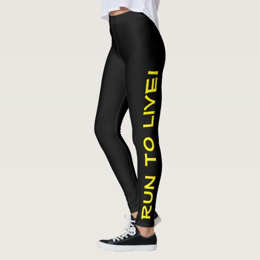 Live to Run! Lauf zum Leben! Schwarz-Gelb-Running Leggings (Links)