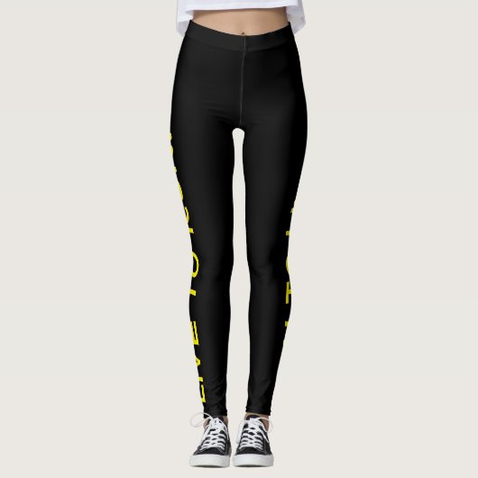 Live to Run! Lauf zum Leben! Schwarz-Gelb-Running Leggings (Vorderseite)