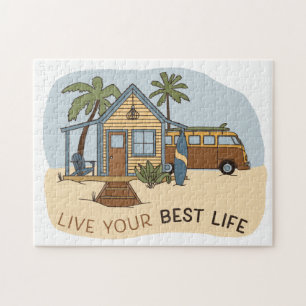 Live Your Best Life Beach Cabin Surfer Puzzle