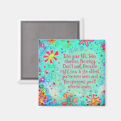 Live Your Life Quote Aqua Hübsch florale Trendy Magnet (Vorderseite/Rückseite)