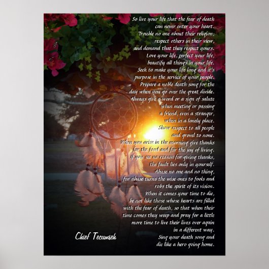 "Live your life" Tecumseh Dreamcatcher Sonnenunter Poster (Vorne)