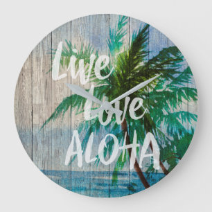 LiveLiebe-Aloha Palme-Strand-Zeichen Große Wanduhr
