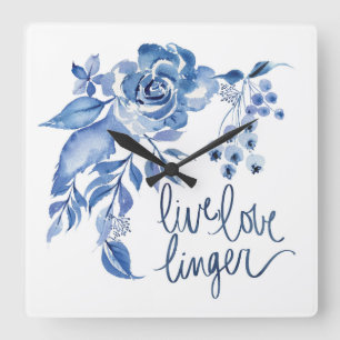 LiveLiebe bleiben Blumen   blaue Rose zurück Quadratische Wanduhr