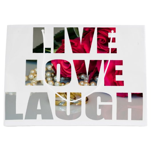 LiveLiebe-Lachen-Geschenk-Tasche Große Geschenktüte (Vorderseite)