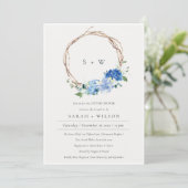 Lively Blue Floral Wreath Couples Dusche laden ein Dankeskarte (Stehend Vorderseite)