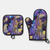Lively purple, blue, and gold abstract art holiday ofenhandschuh & Topflappen-Set (Vorderseite)