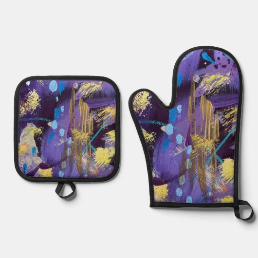 Lively purple, blue, and gold abstract art holiday ofenhandschuh & Topflappen-Set (Vorderseite)