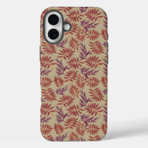 Lively Red and Purple Leaf Motifs on Neutral Beige