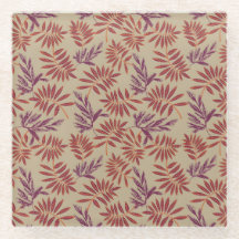Lively Red and Purple Leaf Motifs on Neutral Beige