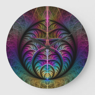 Lively Structures Colorful Abstract Fractal Art Große Wanduhr