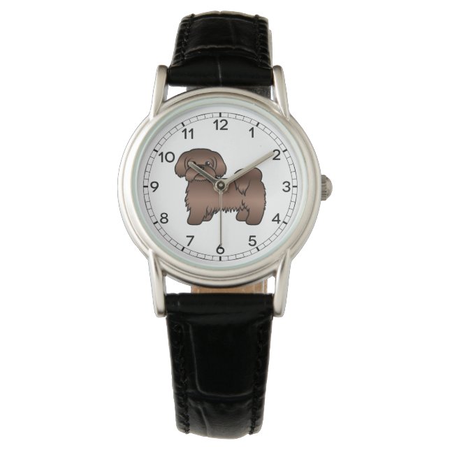 Liver Brown Shih Tzu Niedlicher Cartoon Dog Illust Armbanduhr (Vorderseite)