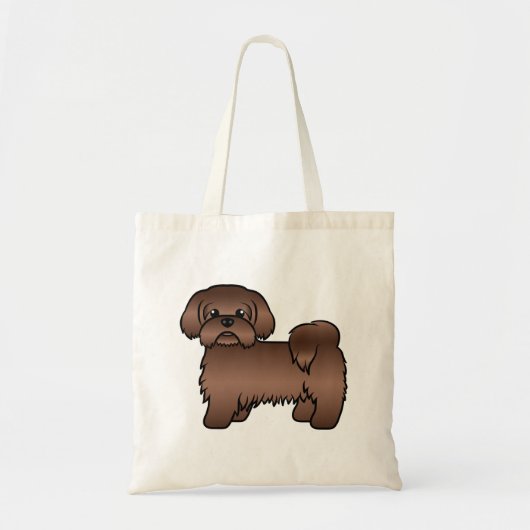 Liver Brown Shih Tzu Niedlicher Cartoon Dog Illust Tragetasche (Vorne)