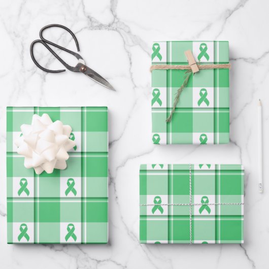 Liver Cancer Awareness Plaid Green Ribbon Geschenkpapier Set (Vorderseite)