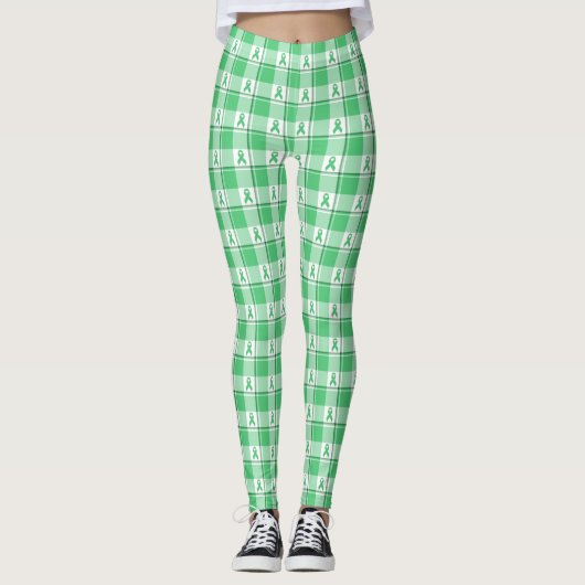 Liver Cancer Awareness Plaid Green Ribbon Leggings (Vorderseite)
