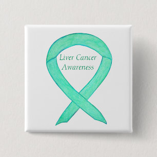 Liver Cancer Jade Awareness Ribbon Art Button