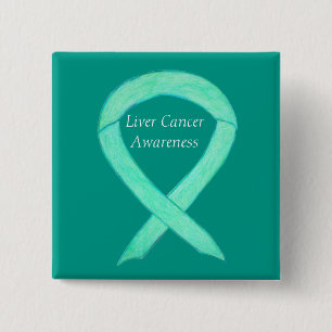 Liver Cancer Jade Awareness Ribbon Art Button