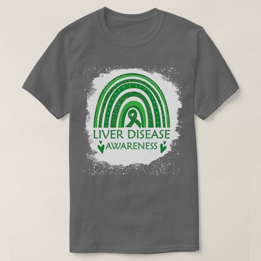 Liver Disease Awareness Bleached Rainbow Green Rib T-Shirt (Design vorne)