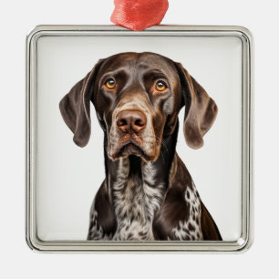 LIVER & WHITE DEUTSCHE KURTHAIRED POINTER DOG ORNAMENT AUS METALL