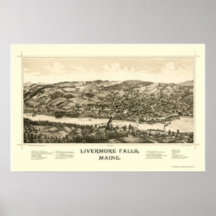 Livermore Falls, ME Panorama Karte - 1889 Poster