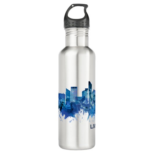 Liverpool England Skyline Blue Edelstahlflasche (Vorderseite)