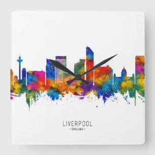 Liverpool England Skyline Quadratische Wanduhr