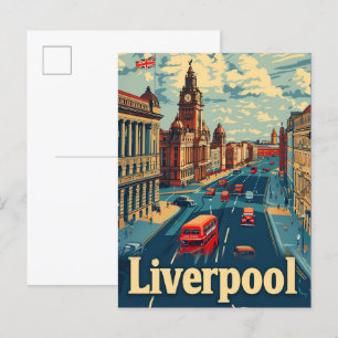Liverpool England Vintage Travel Illustration Postkarte