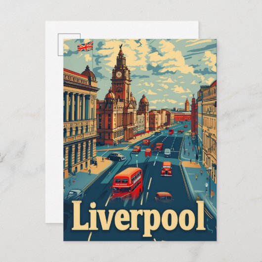 Liverpool England Vintage Travel Illustration Postkarte (Vorne/Hinten)