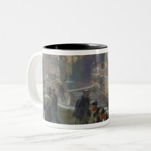 Liverpool-Hafenarbeiter bei Dawn, 1903 Zweifarbige Tasse (Vorderseite Links)