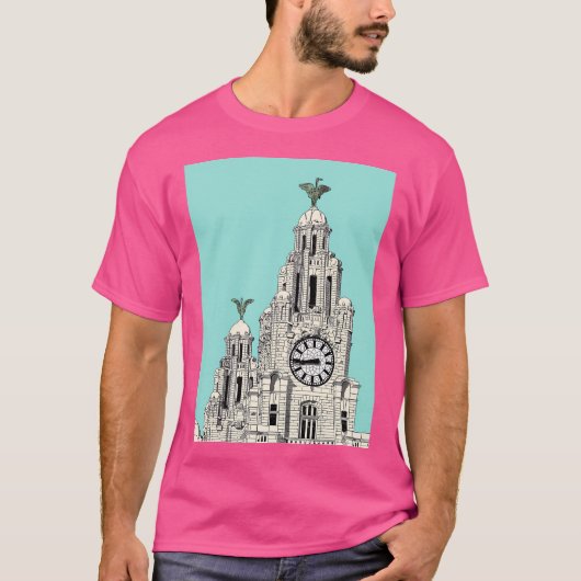 Liverpool Liver Gebäude Travel Print T-Shirt (Vorderseite)