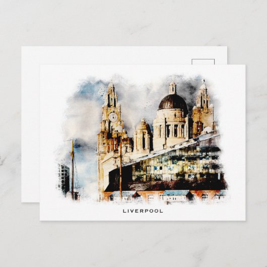 Liverpool Postcard in Aquarellfarben Postkarte (Vorne/Hinten)