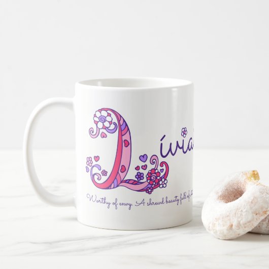 Lívia Name bedeutet Herzfrequenz Blume L Monogramm Kaffeetasse (Mit Donut)